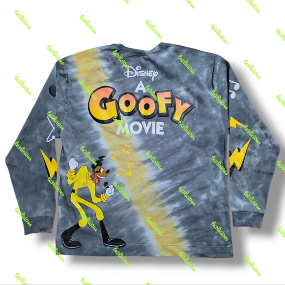 DISNEY PARKS A GOOFY MOVIE POWERLINE GRAY TIE DYE LONG SLEEVE SHIRT - Picture 1 of 7